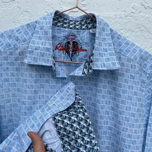 Robert Graham Mens Classic Fit Formal Printed Long Sleeve Shirt Blue  Sz Medium - Picture 12 of 13